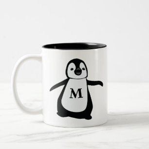 Cute Penguin Monogram Personalised Two-Tone Coffee Mug