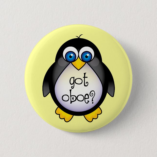 Cute Penguin Music Got Oboe 6 Cm Round Badge (Front)
