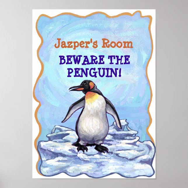 Cute Penguin My Room Personalised Poster (Front)