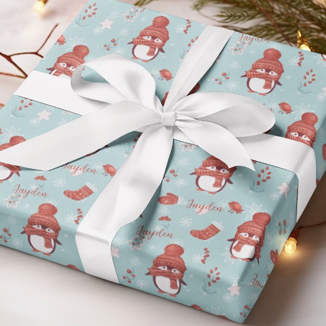 Cute Penguin Name Personalised Wrapping Paper (Cute Penguin Name Personalized Wrapping Paper
)