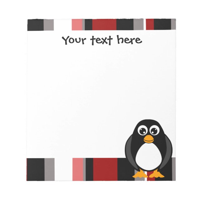 Cute Penguin Notepad - Red Stripe (Front)