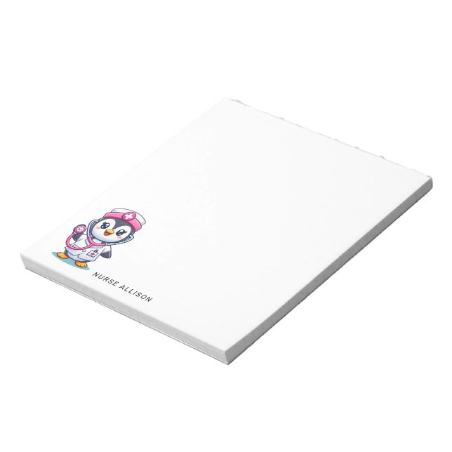 Cute Penguin Nurse Pink Stethoscope Custom Notepad (Rotated)