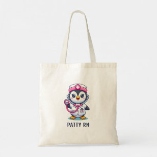 Cute Penguin Nurse Pink Stethoscope Custom Tote Bag
