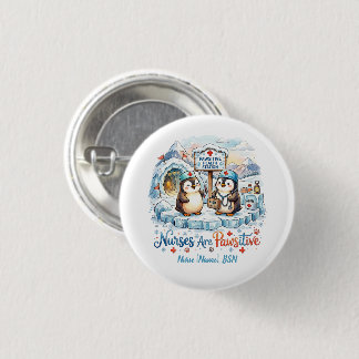 Cute Penguin Nurse Watercolor Personalised Name 3 Cm Round Badge