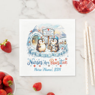 Cute Penguin Nurse Watercolor Personalised Name Napkin