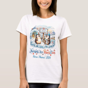 Cute Penguin Nurse Watercolor Personalized Name T-Shirt
