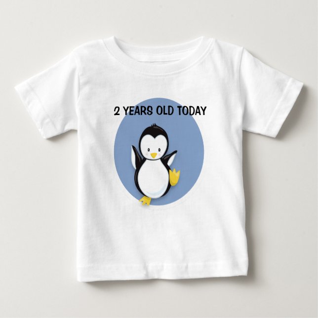 Cute Penguin on Blue Personalised Birthday Shirt (Front)