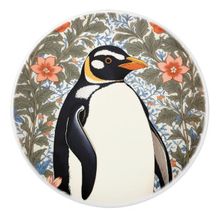 Cute Penguin On Colorful Elegant Floral Background Ceramic Knob