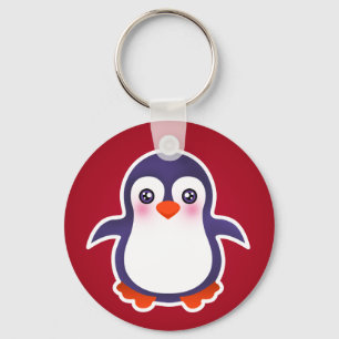 Cute Penguin On Red Background Illustration Key Ring