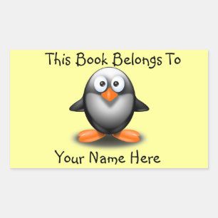 Cute Penguin on Yellow Book Name Plate Rectangular Sticker