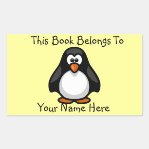 Cute Penguin on Yellow Book Name Plate Rectangular Sticker