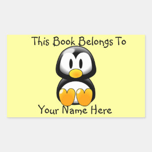 Cute Penguin on Yellow Book Name Plate Rectangular Sticker