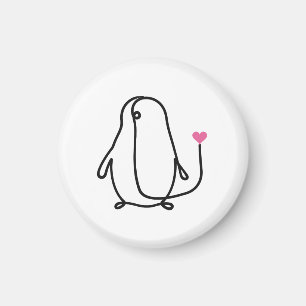 Cute Penguin One Line Art with Pink Heart Magnet