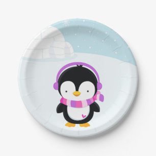 Cute penguin paper plate