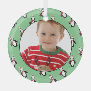 Cute Penguin Pattern Custom Photo  Glass Tree Decoration