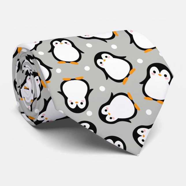 Cute penguin pattern grey pattern tie (Rolled)