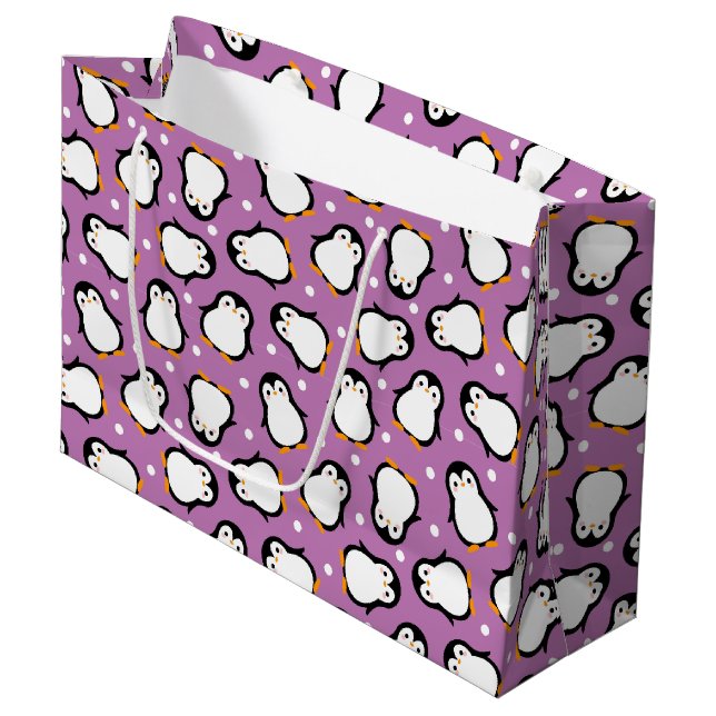 Cute penguin pattern Purple pattern Large Gift Bag (Front Angled)