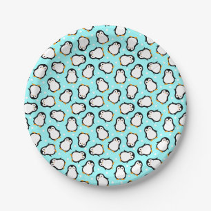 Cute penguin pattern turquoise pattern paper plate