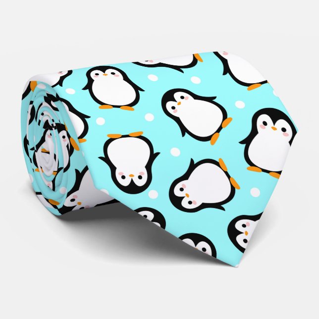 Cute penguin pattern turquoise pattern tie (Rolled)