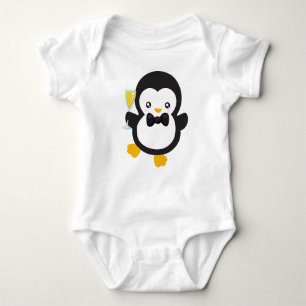 Cute Penguin, Penguin With Champagne, Party Baby Bodysuit