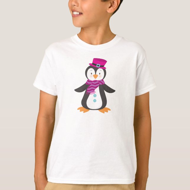 Cute Penguin, Penguin With Hat, Penguin With Scarf T-Shirt (Front)