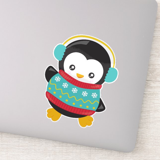 Cute Penguin, Penguin With Sweater, Ear Muffs (Detail)