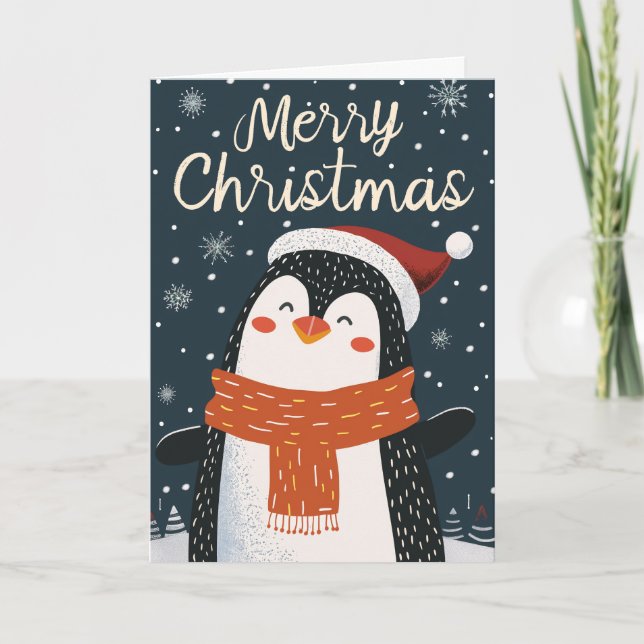 Cute Penguin Personalised Christmas Holiday Card (Front)