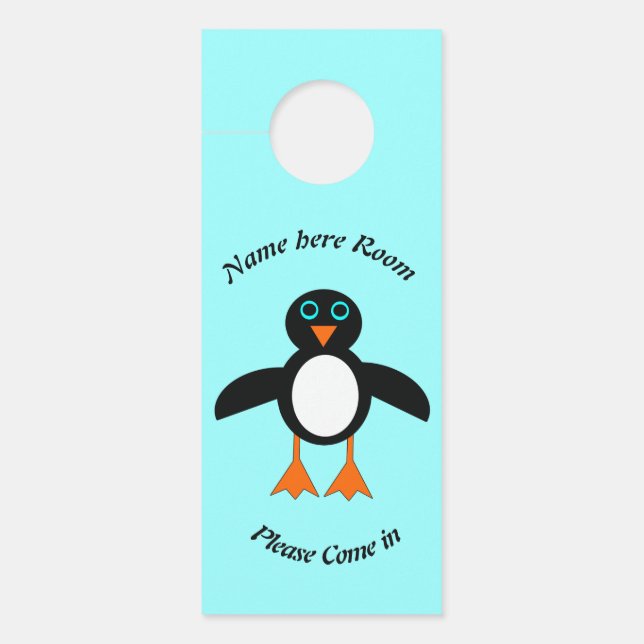 Cute Penguin Personalised Door Hanger (Front)