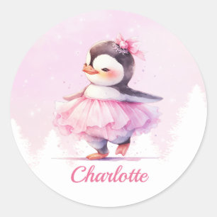 Cute Penguin Pink Ballerina Classic Round Sticker