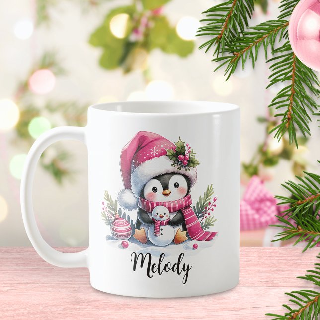 Cute Penguin Pink Christmas Personalised Coffee Mug (Creator Uploaded)