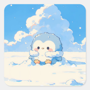 Cute Penguin Playing in Winter Snow Square Sticker