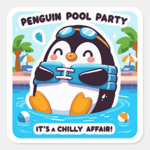 Cute Penguin Pool Party Sticker