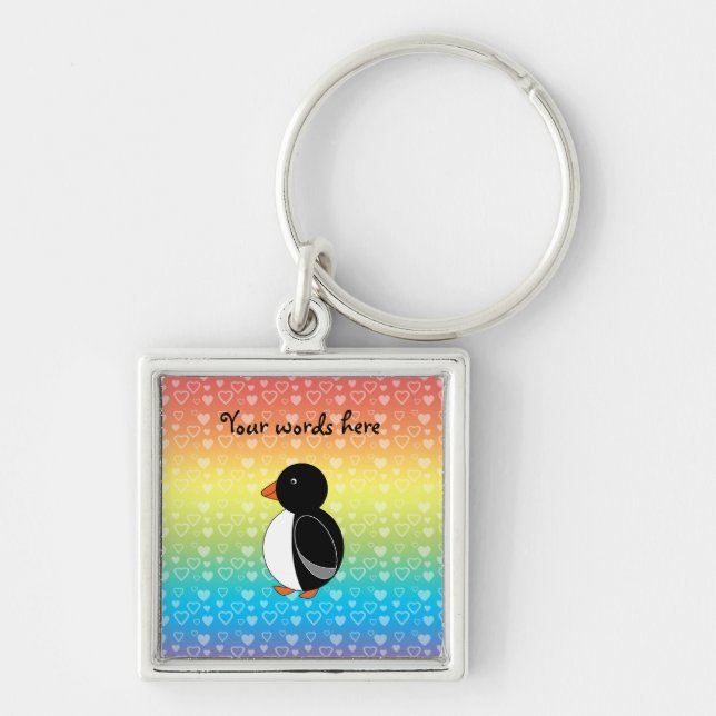 Cute penguin rainbow hearts key ring (Front)
