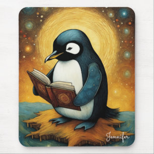 Cute Penguin Reading Book Name Mouse Pad