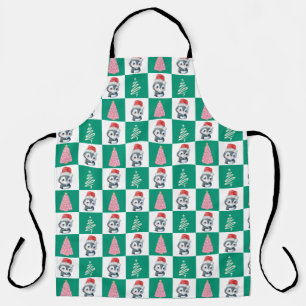 Cute Penguin Santa Merry Christmas tree party Apron