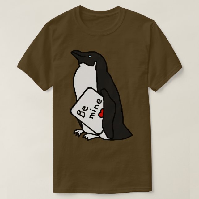 Cute Penguin says Be Mine on Valentines Day T-Shirt (Design Front)