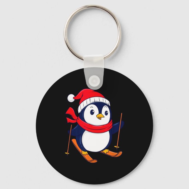 Cute penguin skiing - penguin lover bird watcher  key ring (Front)