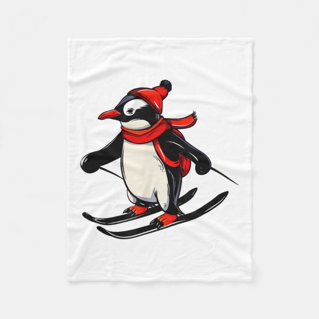 Cute Penguin Skiing - Skiing Penguin _1  Fleece Blanket (Front)