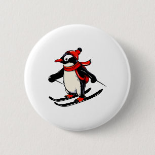 Cute Penguin Skiing - Skiing Penguin 6 Cm Round Badge