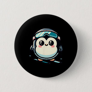Cute Penguin Skiing With Goggles Alpine Winter 6 Cm Round Badge