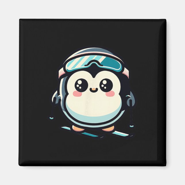 Cute Penguin Skiing With Goggles Alpine Winter  Magnet (Front)
