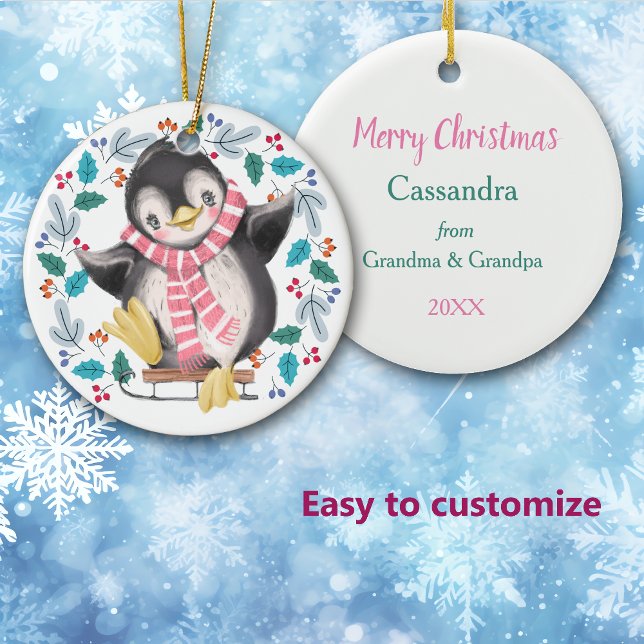 Cute Penguin Sled Wreath Kids Christmas Ceramic Tree Decoration (Creator Uploaded)