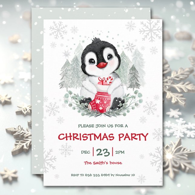 Cute Penguin Snow Christmas Party Invitation (Cute Penguin Snow Christmas Party Invitation)
