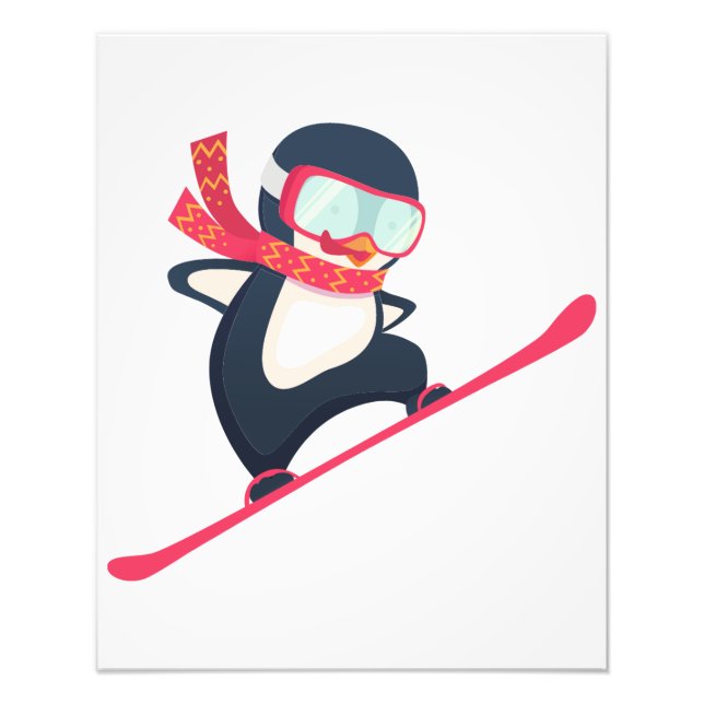 Cute Penguin Snowboarding Photo Print (Front)
