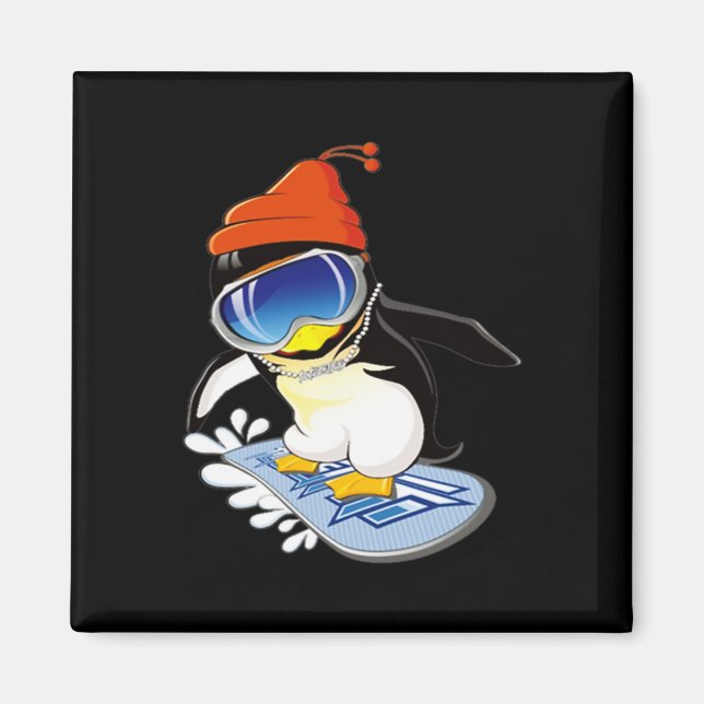 Cute Penguin Snowboarding Surfer Winter Hat  Magnet (Front)