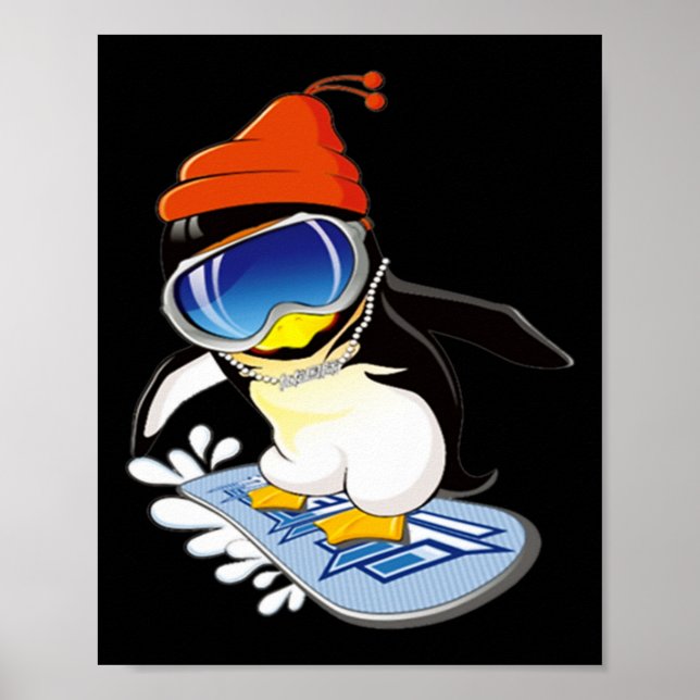 Cute Penguin Snowboarding Surfer Winter Hat  Poster (Front)