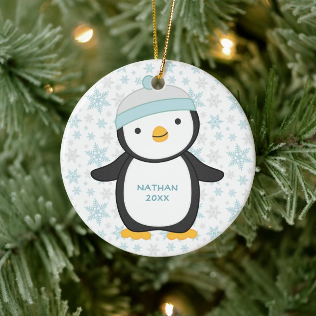 Cute Penguin Snowflake Year Name Christmas Ceramic Tree Decoration (Tree)