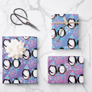 Cute Penguin Snowflakes Whimsical Wrapping Paper Sheet