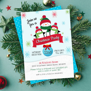 Cute Penguin Snowman Ornament Holiday Party Invitation