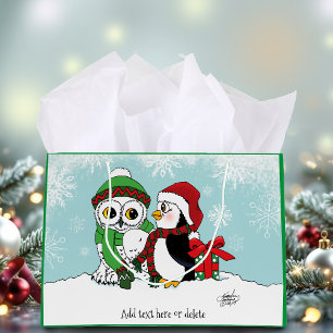 Cute Penguin Snowy Owl Friendship Large Gift Bag